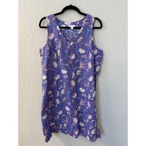 J. Jill Love Linen Midi Dress Floral Pansy Sleeveless Pockets Casual Purple Sz M
